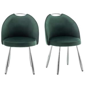 BBAT Green Fabric Dining Side Chairs with Metal Legs, Set of 2