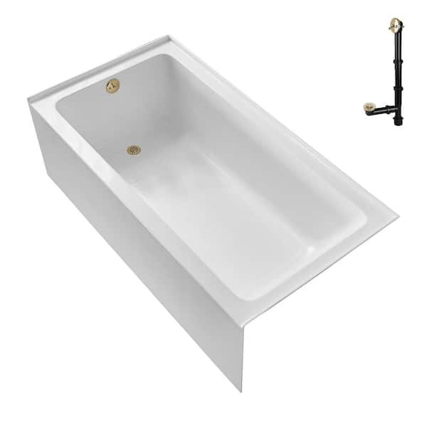 GA-303-8-PBR 66 in. x 34 in. Acrylic Soaking Alcove Bathtub in Glossy White with Left-Hand Drain in Polished Brass