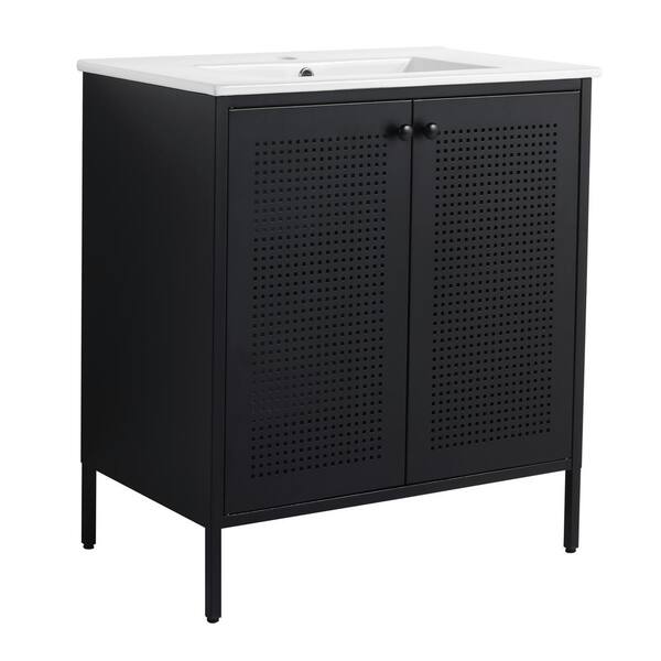 Unbranded 30 in. W x 18.3 in. D x 33.4 in. H Single Sink Freestanding Bath Vanity in Black with White Ceramic Top for Bathroom