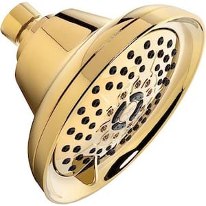 Rainfall Showerhead 6-Spray Patterns with 1.8 GPM 5 in. Wall Mount Rain Fixed Shower Head in Polished Brass