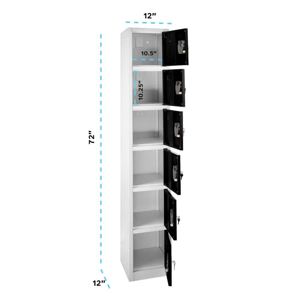 Black and Silver Steel 6-Tier Freestanding Office Locker