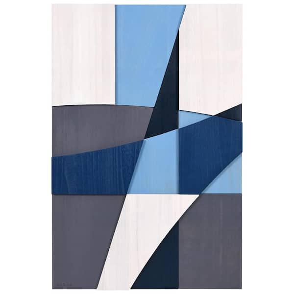36 in. x 24 in. Whispers of Blues I Hand Made and Hand Finished Solid Paulownia Wood Abstracts Wall Art