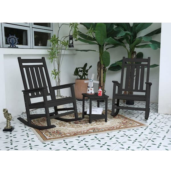 Unbranded 3-Piece Plastic Outdoor Serving Bar Set Bistro Set with Side Table, All Weather Porch Furniture Patio Rockers, Gray