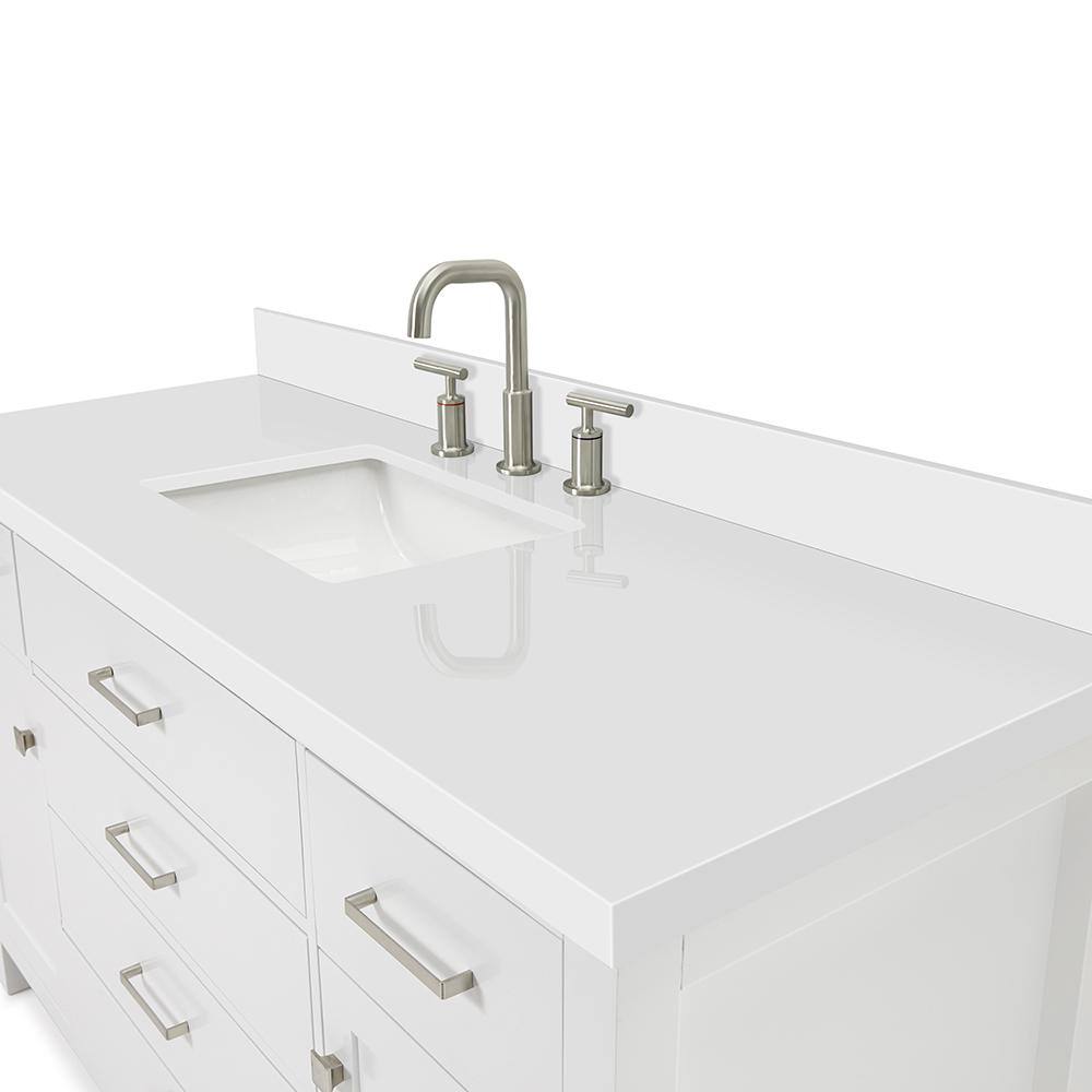 Bristol 61" White Solid Wood Freestanding Vanity with Quartz Top