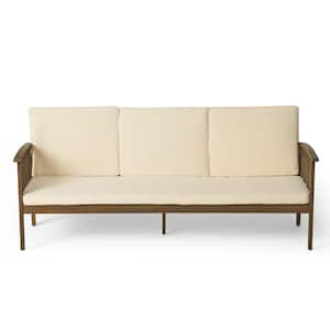 Heavy-Duty Acacia Wood 3-Seater Outdoor Couch with Water-Resistant Beige Cushions and Weather Resistant for Outdoor Use