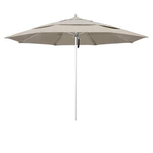 11 ft. Silver Aluminum Commercial Market Patio Umbrella with Fiberglass Ribs and Pulley Lift in Woven Granite Olefin