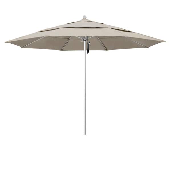 California Umbrella 11 ft. Silver Aluminum Commercial Market Patio Umbrella with Fiberglass Ribs and Pulley Lift in Woven Granite Olefin