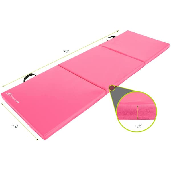 Tri-Fold Folding Thick Exercise Mat Pink 6 ft. x 2 ft. x 1.5 in. Vinyl and  Foam Gymnastics Mat (Covers 12 sq. ft.)