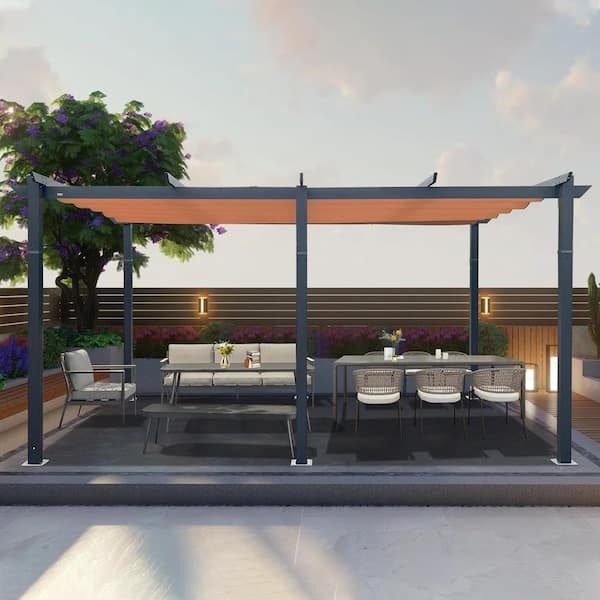 Mondawe 11 ft. x 16 ft. Black Aluminum Frame Outdoor Patio Gazebo with Beige Adjustable Canopy