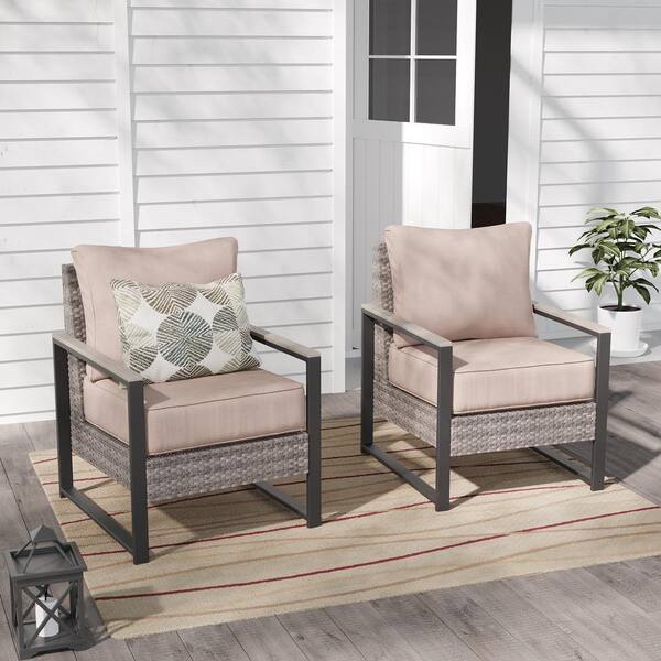 Sonkuki 2 Pieces Patio Conversation Set Patio Sofa Set All-Weather Gray Wicker with Sand Cushion