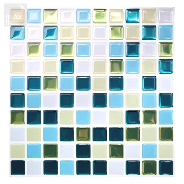 Tic Tac Tiles Glassy Peacock 10 in. H x 10 in. H PVC Peel and Stick Tiles (6.8 sq. ft./5-Sheets)