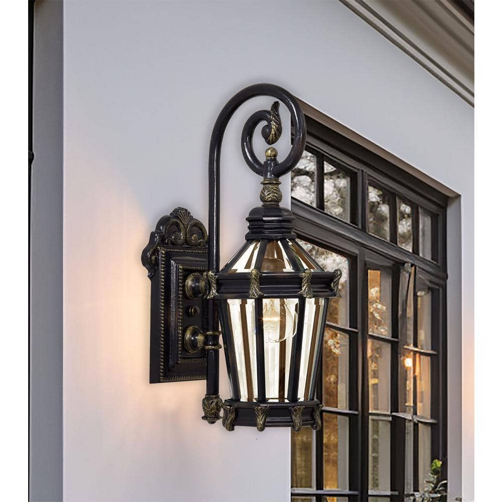 Heritage Gold and Black Outdoor Wall Lantern Sconce with Clear Glass