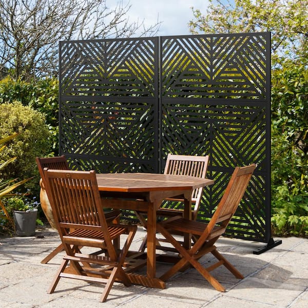 Lirago 72 in. x 47 in. Outdoor Metal Privacy Screen Garden Fence in Zodiac Pattern in Black, Wall Decal