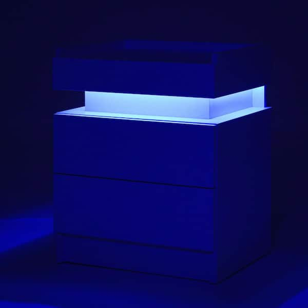 Hommpa LED 2-Drawer White Top Edge Nightstand 21.5 in. H x 17.7 in 