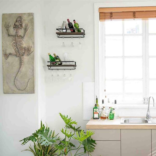 17 in. W x 6 in. D Floating Decorative Wall Shelf Set of 2 Wood Rustic Wine Bottle Glass Floating Shelves