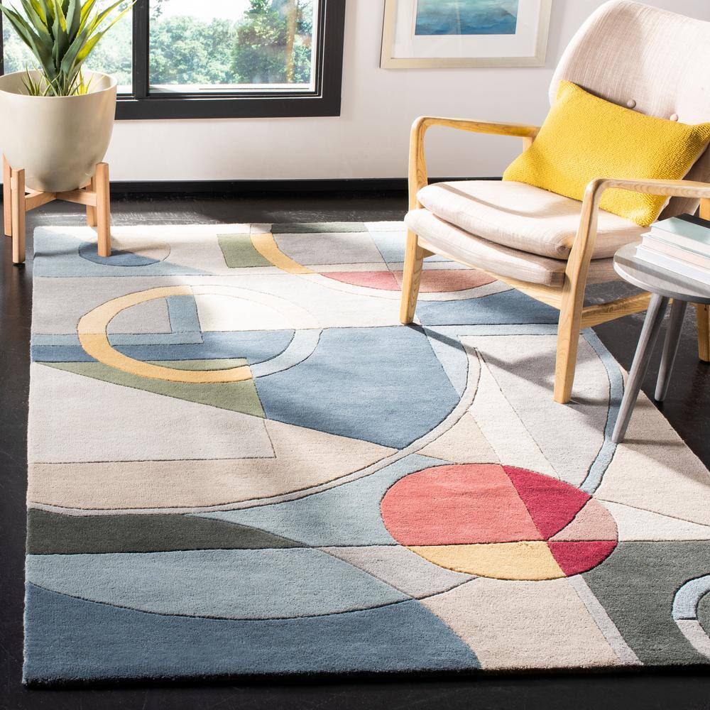 Handmade Blue Wool Tufted Square Area Rug 4' x 4'
