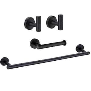 Wall Mounted 4-Piece Bath Hardware Set with Towel Bar Toilet Paper Holder Towel Hooks in Matte Black