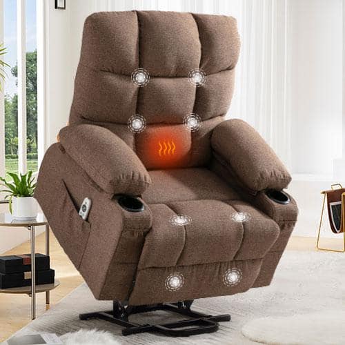 Brown Fabric Recliners Power Lift Recliner Chair Recliners for Elderly with USB and 2-Cup Holders