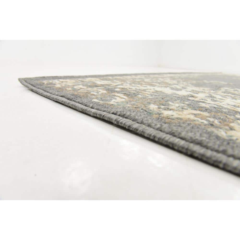 Gray Abstract Square Stain-Resistant Synthetic Rug, 8' x 8'