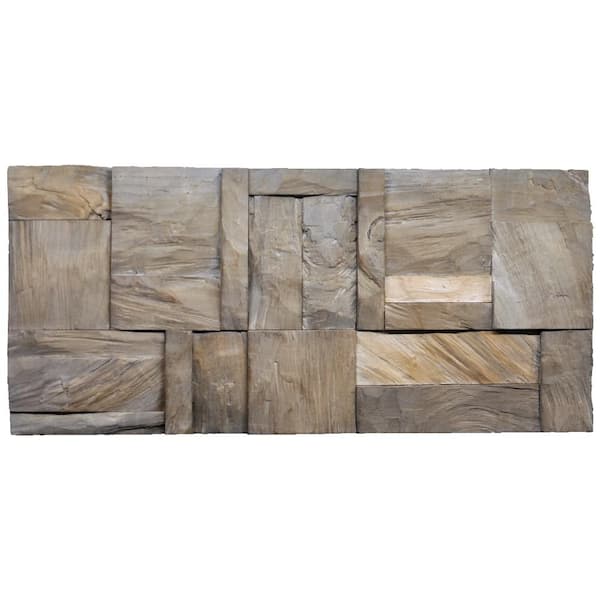 1 ft x 1.5 ft Rootwood Solid Teakwood 3D Wall Panel SAMPLE (Gray Washed)