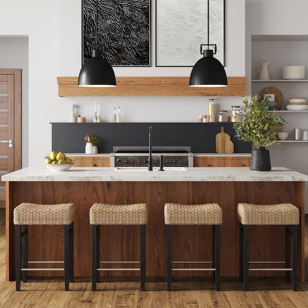 Harvey 25 in. Seagrass Backless Wooden Counter Height Bar Stool with Foam Padded Seat