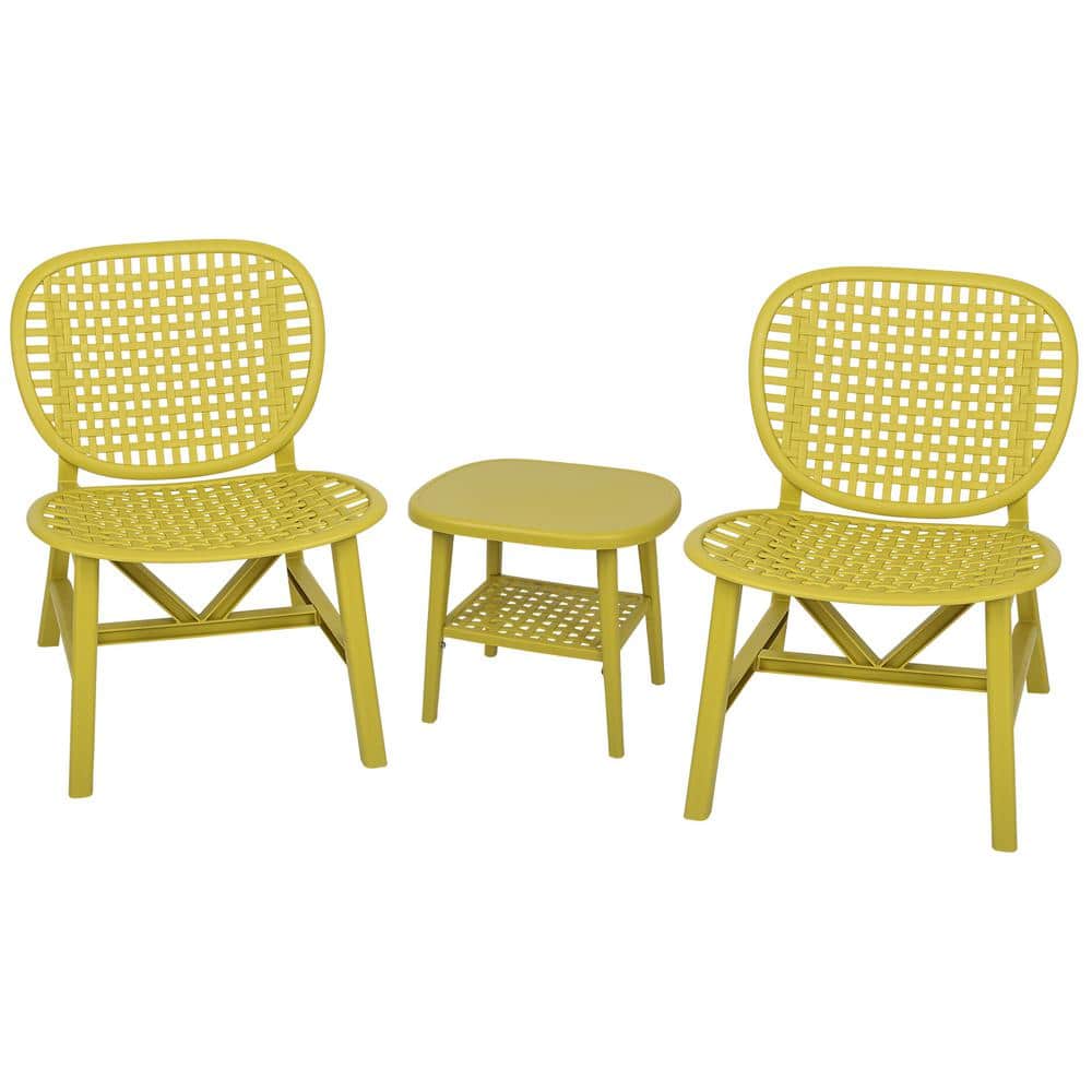Yellow 3-Piece Plastic Patio Conversation Set with Table and Chairs