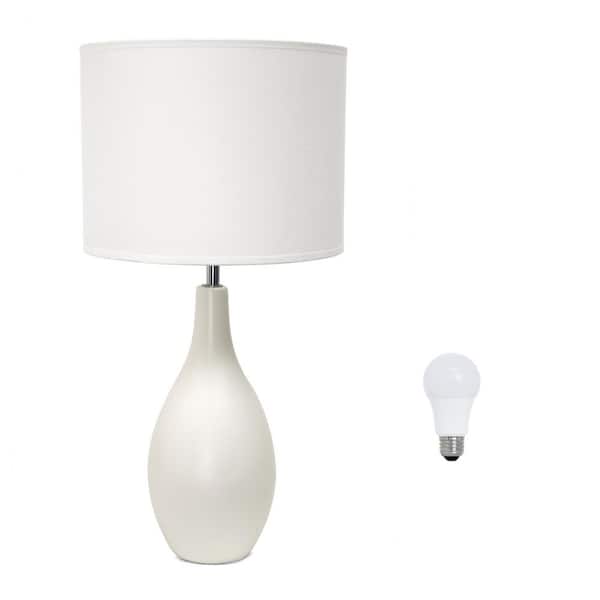 18.11 in. Oval Bowling Pin Base Ceramic Table Lamp with LED Bulb Off White
