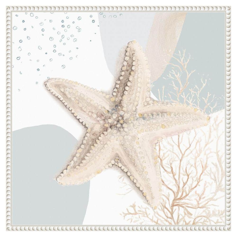 Ocean Oasis Starfish Coastal Canvas Wall Art with White Frame