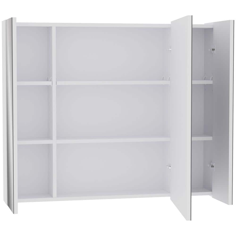 White LED Wall-Mounted Medicine Cabinet with Mirror and USB Charging