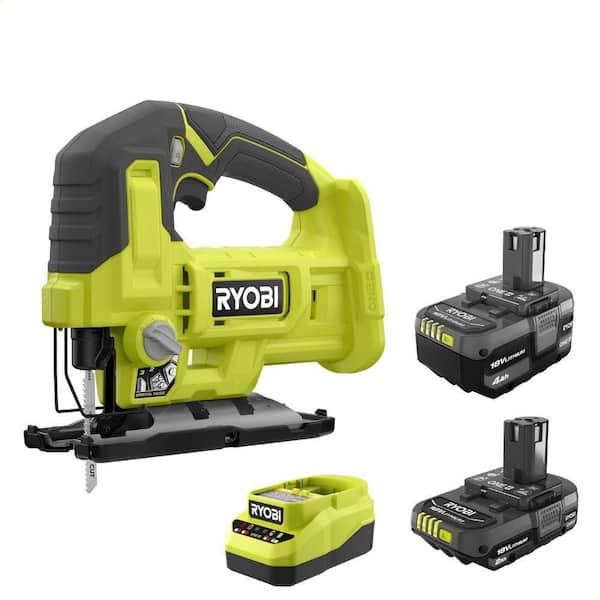 ONE+ 18V Lithium-Ion 4.0 Ah Battery, 2.0 Ah Battery, and Charger Kit with ONE+ Cordless Jig Saw