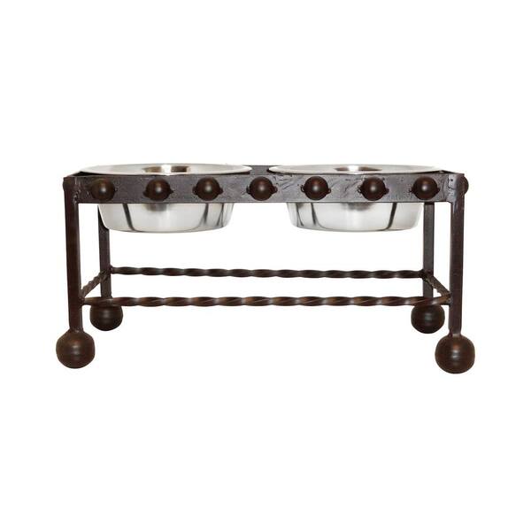 Titan Lighting Mission 22 in. x 11 in. Rustic Iron and Stainless Steel Decorative Double Pet Feeder
