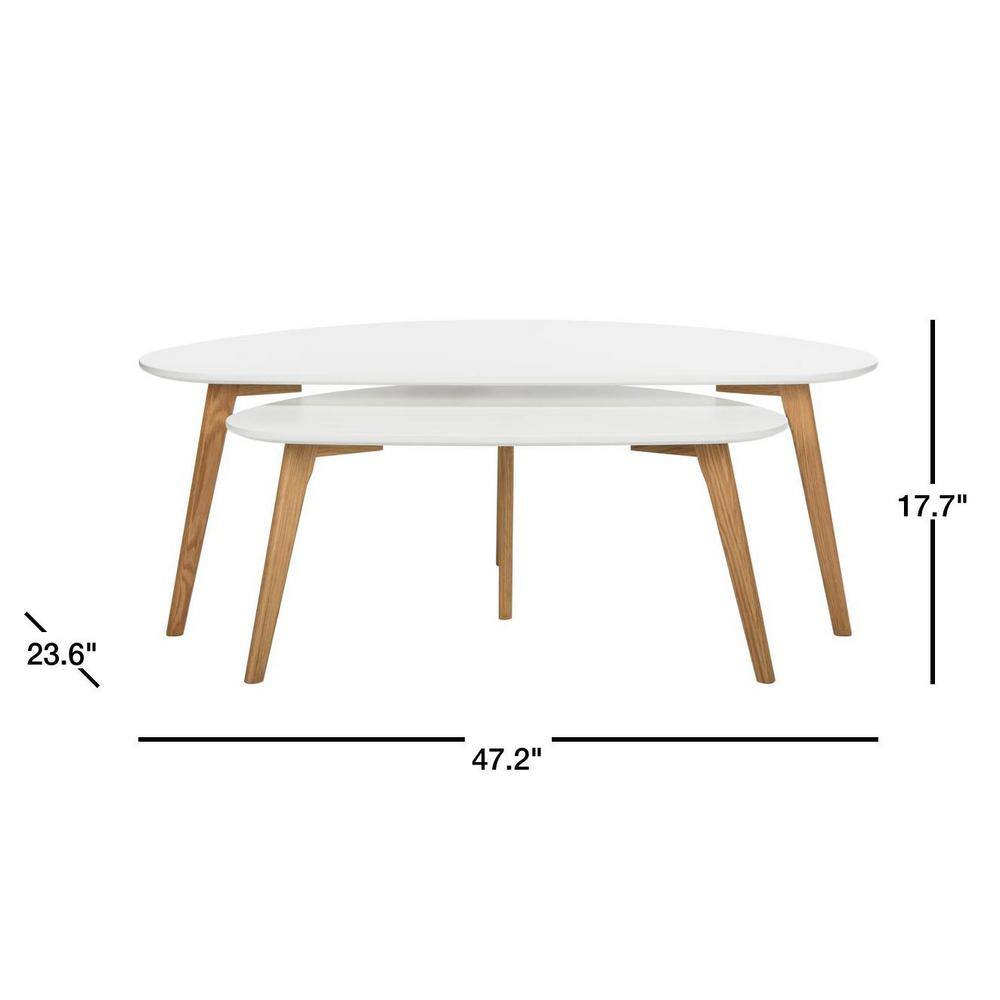 Olida Transitional Oval Double Coffee Table in White and Natural Wood