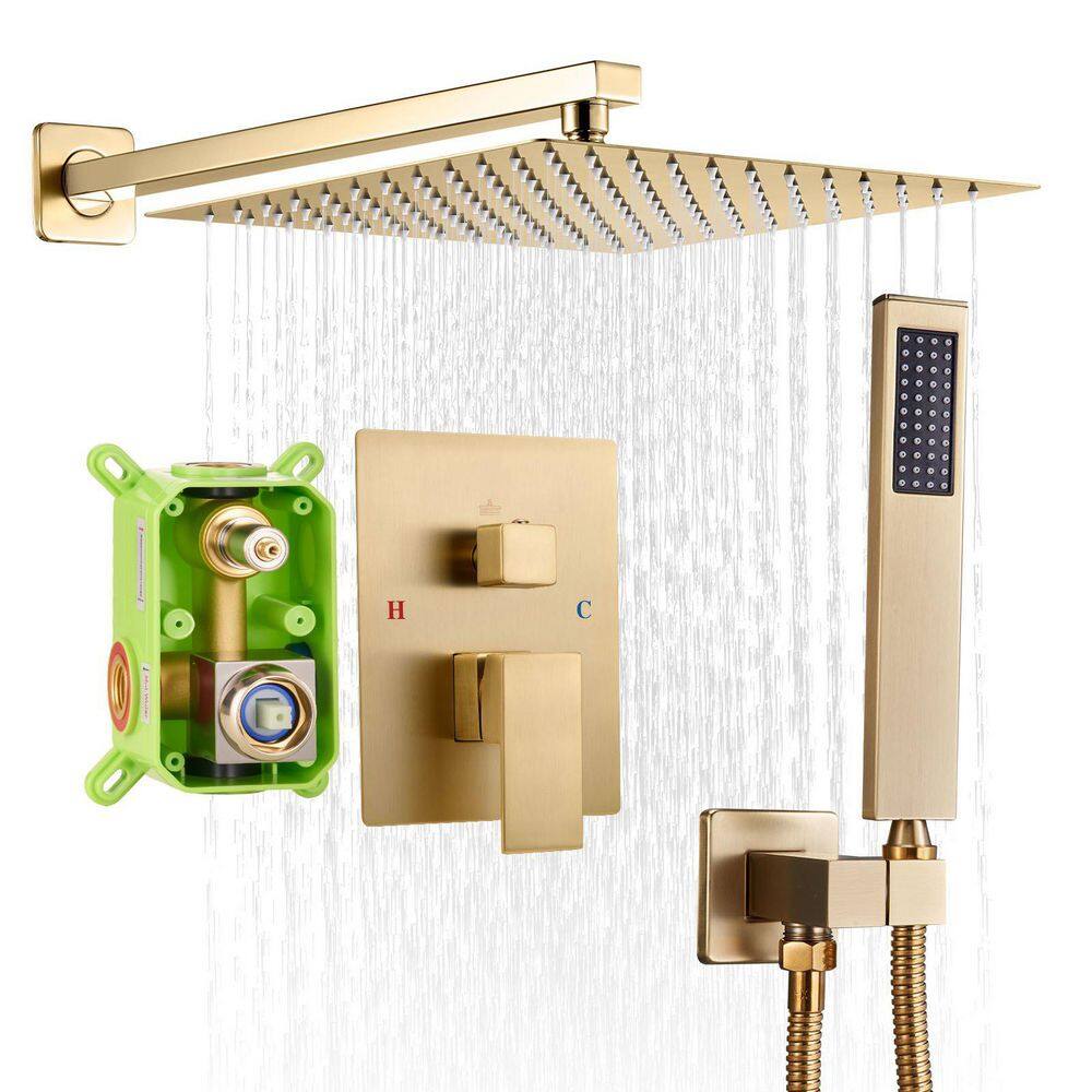 12 in. Square Rainfall Shower Faucet Set with Handheld Spray Wall Mounted Brass Valve Trim Kit price history on PriceWatchPro