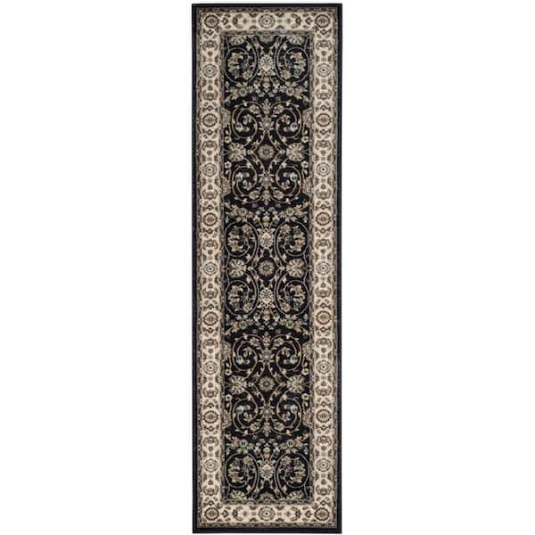 SAFAVIEH Lyndhurst Anthracite/Cream 2 ft. x 12 ft. Border Runner Rug