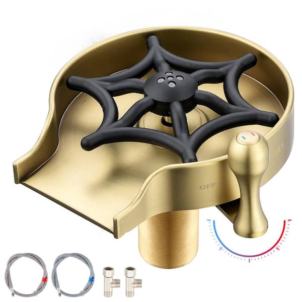 5 in. Plastic Hot and Cold Glass Rinser Cup Washer for Kitchen Sink Accessories with Bracket in Brushed Gold