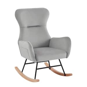Ergonomic Gray Velvet Rocking Chair with 2 Handy Pockets
