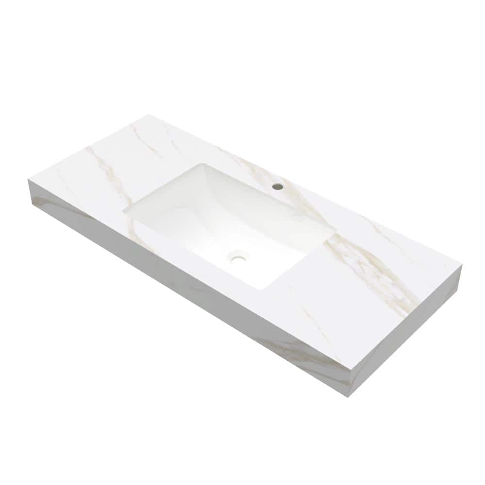 48 in. Undermount White Ceramic Bathroom Sink with Calacatta Gold Sintered Stone Countertop price history on PriceWatchPro