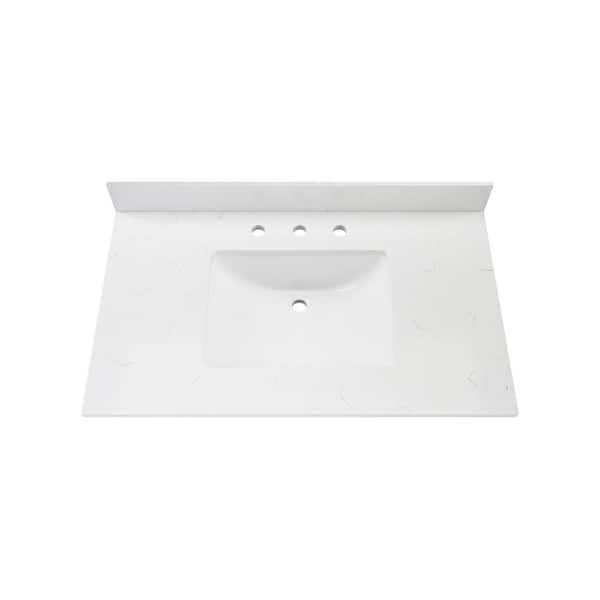 37 in. W. x 22 in. D Quartz Carrara White Rectangular Single Sink Bathroom Vanity Top in Carrara White