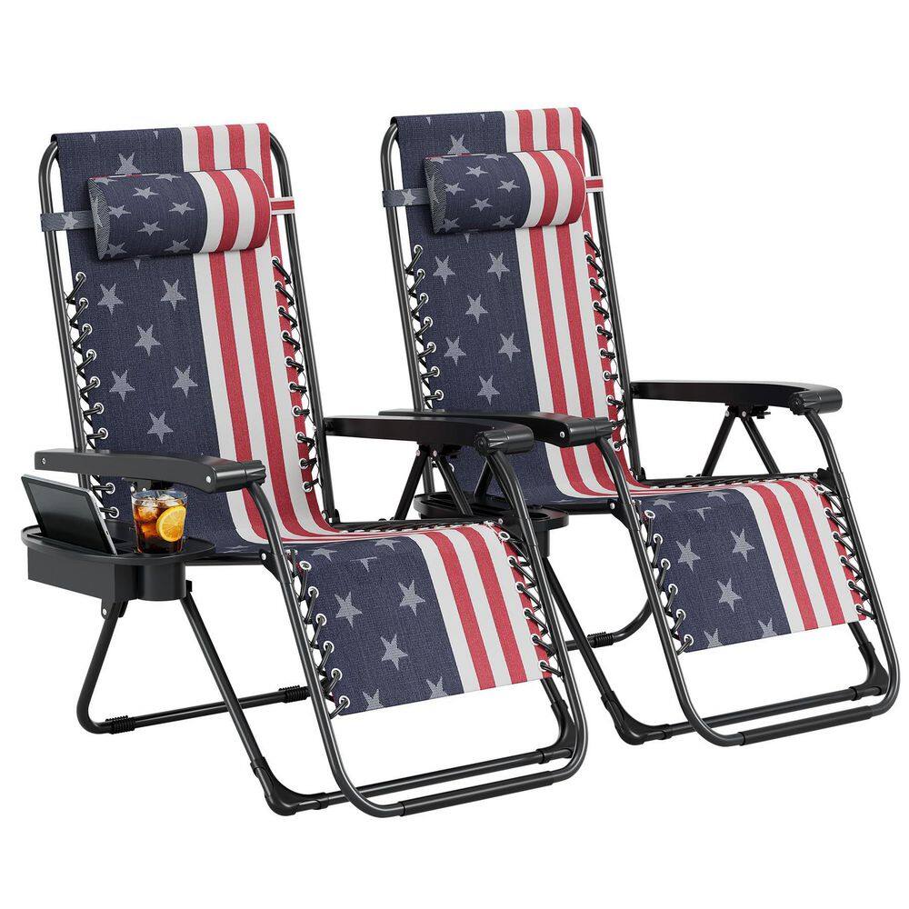 Portable Lounge Chairs Set of 2, Zero Gravity Folding Camping Chair with Cup Holder and Headrest - American Flag price history on PriceWatchPro