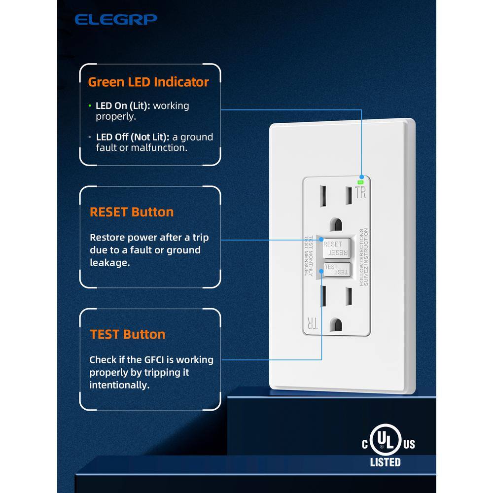 White 15 Amp Tamper Resistant GFCI Outlet with LED Indicator and Wall Plate