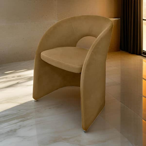 Benjara Tan Fabric Metal Frame Dining Chair