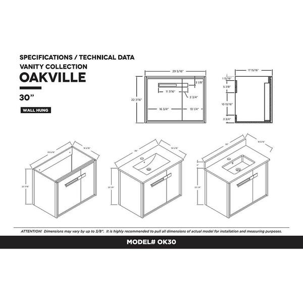 Fine Fixtures Oakville 42 in. W x 18 in. D x 33 in. H Bathroom Vanity in  Black Coal Oak with White Ceramic Sink - Satin Brass hardware 