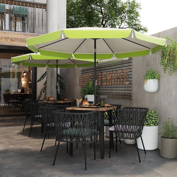FUFU&GAGA 10 ft. Outdoor Market Umbrella with Fringe, Large Patio Umbrella for Poolside, Deck, Garden in White and Green