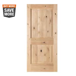 36 in. x 80 in. Knotty Alder 2 Panel Square Top with V-Groove Solid Wood Core Interior Door Slab