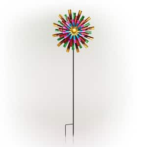 81 in. Tall Outdoor Colorful Flower Wind Spinner Stake Yard Decoration, Multicolor