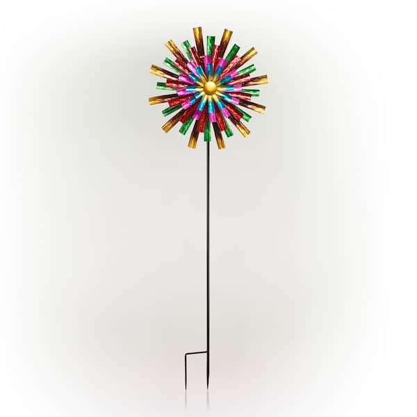 Alpine Corporation 81 in. Tall Outdoor Colorful Flower Wind Spinner Stake Yard Decoration, Multicolor