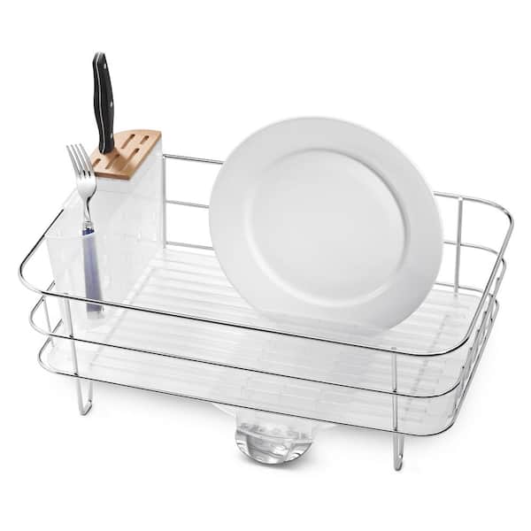 simplehuman Slim Dish Rack with Bamboo Knife Block in Rust-Proof Stainless Steel