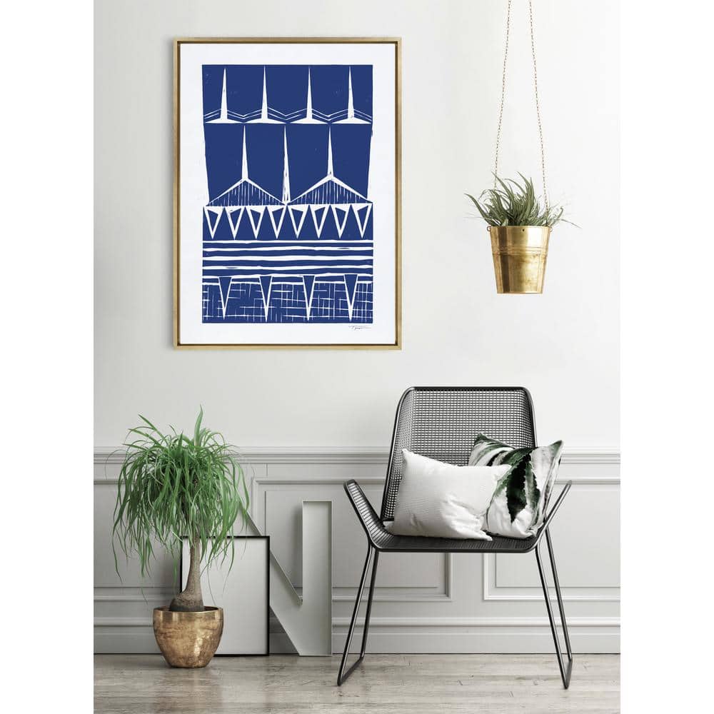 Modern Tribal Indigo Abstract Canvas Art Print with Polystyrene Frame