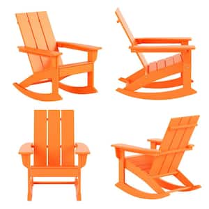 Shoreside Orange Plastic Adirondack Outdoor Rocking Chair (Set of 4)