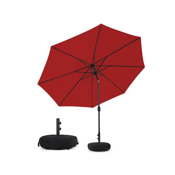 22.05 lb. Olefin Patio Umbrella Base in Beige Sandbag With Tilt Crank UPF 55+ Non-Fading Waterproof 10ft